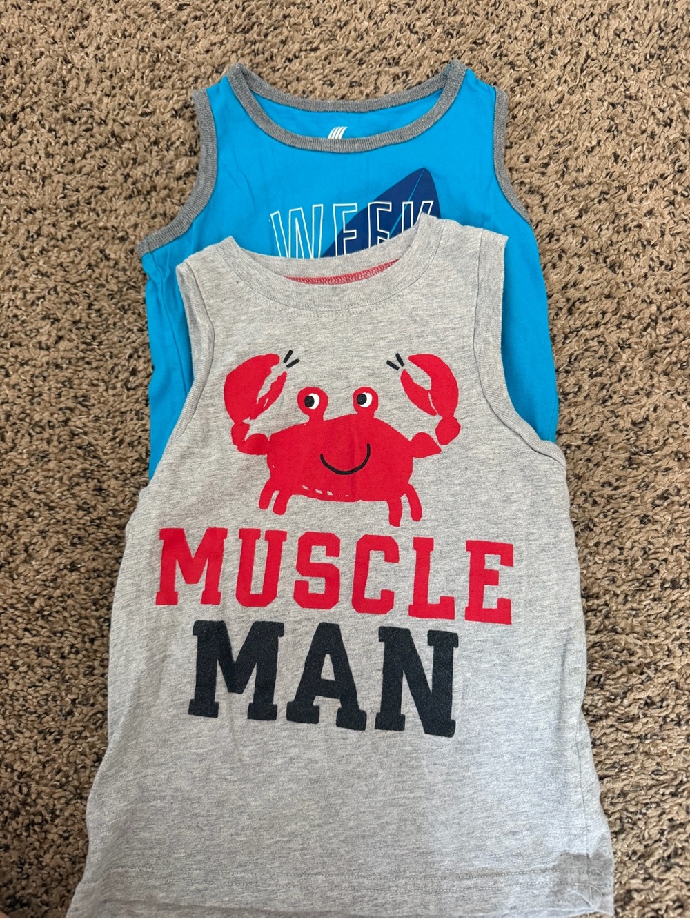 Gray & Blue Toddlers' Tank Tops - Muscle Man Crab Graphic